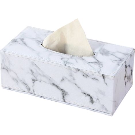 Caja rectangular para pañuelos, de piel sintética con efecto mármol, tapa magnética, para guardar en el salón, el baño o el coche. (1/5)