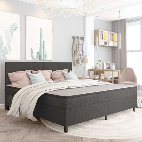 Cama box spring tela gris oscuro 200x200 cm (1/5)