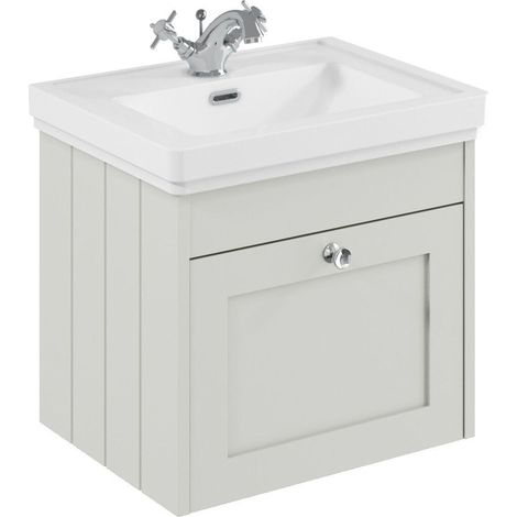 Balterley Butterton 500mm Wall Hung 1 Drawer Unit with Classic Basin 1 Tap Hole - Satin White (1/4)