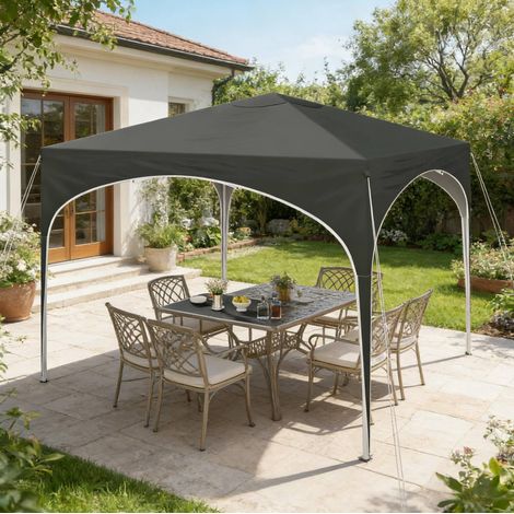 Gazebo plegable 300x300x258 cm, estructura metálica, techo impermeable con protección solar, tela Oxford gris (1/5)