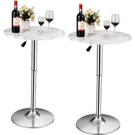 COSTWAY 2Pcs Modern Bar Table Multifunctional Round Pub Table-White (1/5)