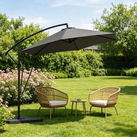 Ampelschirm 310x310 cm dunkelgrau aus Metall und Polyester mit Kurbel- und Kippfunktion (1/5)
