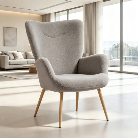 Poltrona lounge grigia con schienale alto e braccioli integrati, stile moderno OKWISH (1/5)