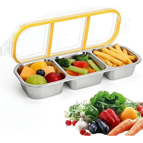 Box Vano di Alimentari in Acciaio Inox, contenitori per Gusto con 3 Scomparti, Boite a Gouter Bambino Riutilizzabili Scatole di Snack Diviso Per la scuola, i Viaggi (1/5)