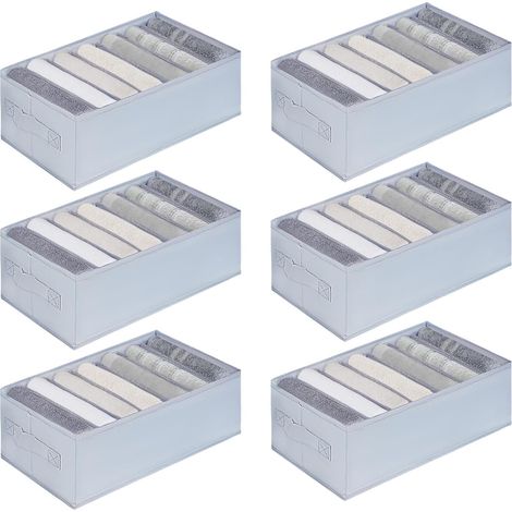 Gris Clair Rangement Vêtement 6Pcs pour Jeans, Adultes/Enfants, Organisateur Tiroir de Garde robe avec Compartiments, Pliable et Lavable avec Poignée (1/5)
