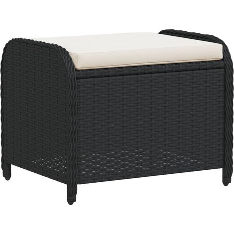 Tabouret de jardin avec coussin noir 58x46x46 cm résine tressée (1/5)