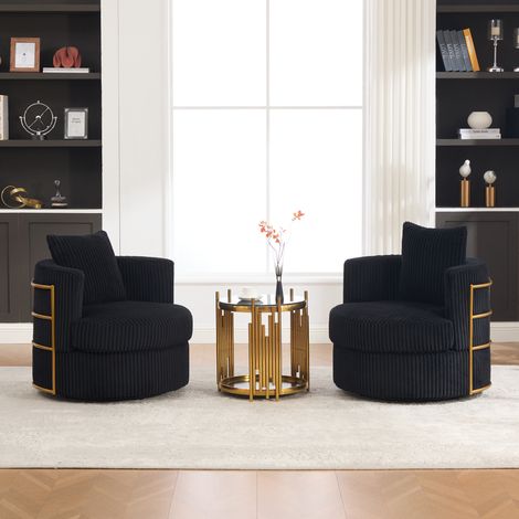 Set di 2 poltrone girevoli 360° in cordoncino nero DESVIAE con contenitore (1/5)