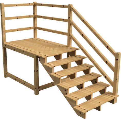 MILANO - Escalier en bois 6 marches H105 cm - sans contre-marche - Palier L120 x P189 cm - Escalier rambarde droite, palier droite et face