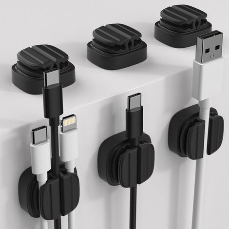 Organizador de cables de 6 piezas,organizador de cables con resorte ajustable,cables USB,escritorio y teléfono (negro) (1/5)