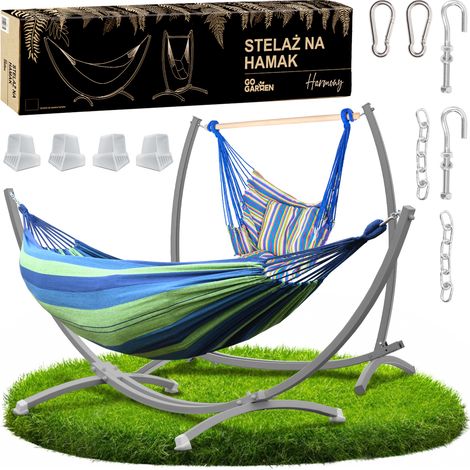 Amaca con struttura, da giardino, per due persone, con supporto in metallo, sedia sospesa, 2 in 1 (1/5)