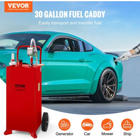 Chariot de carburant 30 gallons réservoir de stockage de carburant 2 roues, pompe de transfert manuelle, conteneur carburant essenc… (1/5)