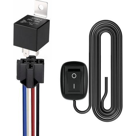 1 pièce Faisceau de Relais Automobile SPST 4-Broches 12V 40A JD1912, 1 pièce 12AWG Douille de Faisceau avec Interrupteur à Bouton-Poussoir à Coller (1/5)