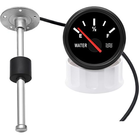 Jauge de niveau d'eau 0 190 OHM 2 "52mm avec lumière rouge + capteur de niveau d'eau for tous les bateaux et yachts automobiles Lecture précise et ferme(100mm SensorXGauge)
