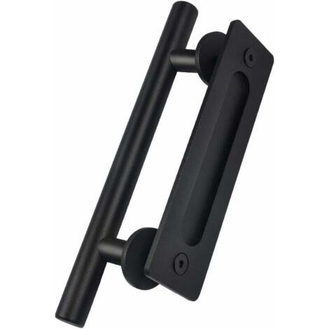 Poignee Porte, 30cm/11“ Rétro Poignée de Porte Coulissante Noir en Acier Inoxydable Tirer et Rincer la Sets de poignées pour Porte Coulissante en Bois Accessoire de porte coulissante (1/5)