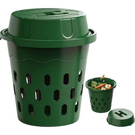 2 Pièces 8L Composteur de vers au Sol, Vert Plastique Composteurs de vers Creusés avec Couvercles et Trous D'aération pour Parterres Jardin (1/5)