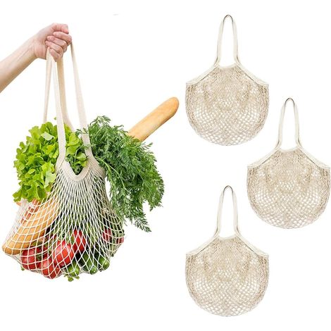 Lot de 3 sacs filet réutilisables, pliables en coton pour vos courses. (1/5)