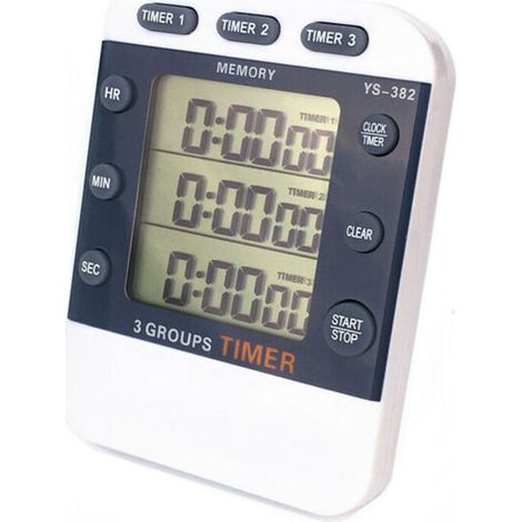 VURAHOME - 3 canaux Compte à rebours haut / bas Minuterie de cuisson Chronomètre Grand écran Volume réglable Alarme Minuterie de mémoire avec magnétique