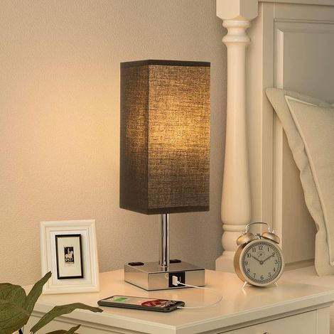 Lampe de Chevet Tactile avec Ports de Charge USBx2, Intensité Variable à 3 Voies, Abat-jour en Tissu Noir Base de art du fer, Lampe de Table pour Salon Chambre Hôtel(Ampoule Incluse) [Classe énergétiq (1/4)