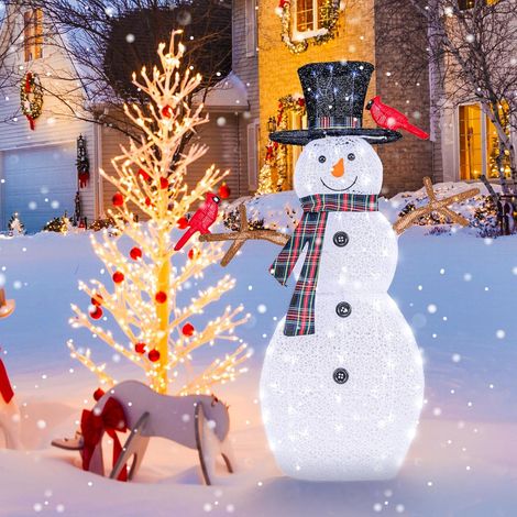 Goplus – Guirlande lumineuse bonhomme de neige 127 cm – 70 lumières LED blanc froid – Décoration intérieure et extérieure – Fixation stable avec piquets (1/5)