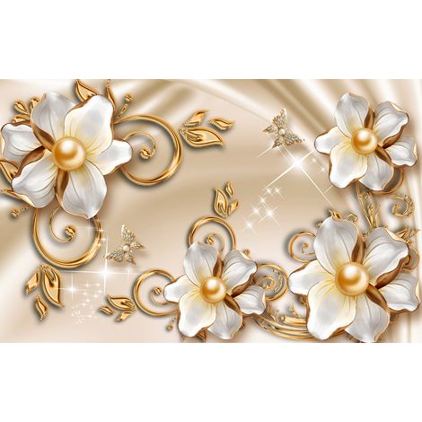 Papier peint panoramique - Fleurs 3D - 130 cm x 81 cm (1/2)