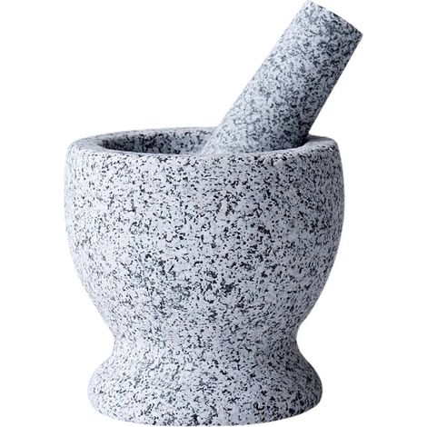 Ensemble mortier en granit avec base de protection, cuillère en bois et livre électronique gratuit - Mortier et pilon en granit stables et sans odeur - Petit mortier à épices (1/5)