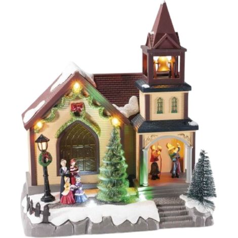Decorazione Natalizia da Tavolo - Chiesa con Campane in Movimento, Luci e Suoni (1/2)