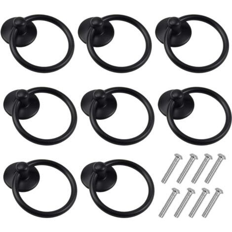 RHG 8 Pièces Boutons de Porte Vintage, Poignées de Meuble Ronde, Poignée D'armoire Classique, Tiroir Bague Poignée de Traction, Bouton de Meuble pour Cuisine Armoire Placard Commode (Noir) (1/5)