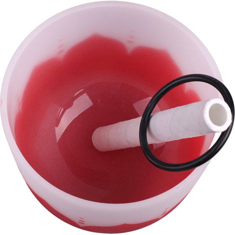 Bol chantant en cristal, motif floral coloré, en quartz mat, utilisé pour la méditation et la thérapie sonore, note do rouge. (1/5)
