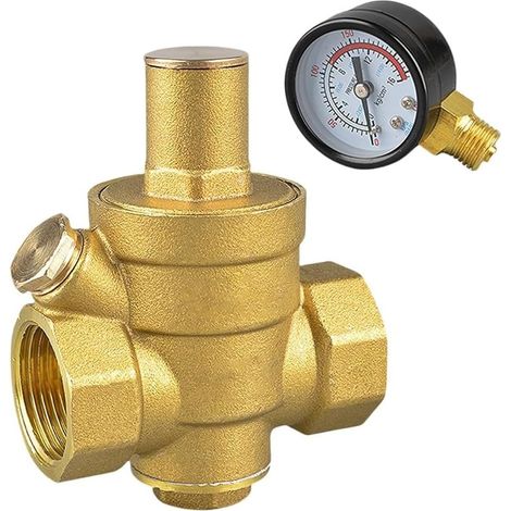 Regolatore di pressione dell'acqua in ottone 1,9 cm Dn20 con manometro per impianti di caldaie e idropulitrici Giallo (S)