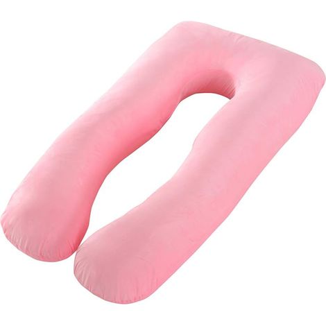 Cuscino per gravidanza a forma di U, per tutto il corpo, in velluto lavabile, con fodera sostituibile, 70 x 145 cm (Rosa) (1/5)