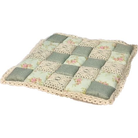 Coussin De Chaise - Tissu Coton Patchwork - Garnissage Polyester - Bordure Dentelle Fleurie - Pour Chaises De Salle À Manger Et Cuisine - 1 Pièce (1/5)