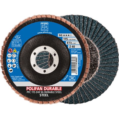 PFERD TOOLS POLIFAN POWER Fächerscheibe PFC 115x22,23 mm konisch Z40 Leistungslinie SG DURABLE STEEL für Stahl 10 Stk (1/5)