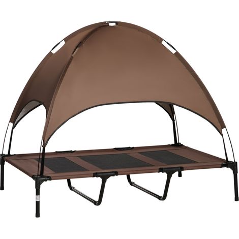 Raised Dog Bed Waterproof Elevated Pet Cot with Breathable Mesh UV Protection Canopy Brown, for XL Dogs, 122 x 92 x 108cm