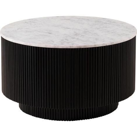 Table de salle de séjour en bois de Manguier 80x80x45 noir laqué / marbre blanc BARCELONA 120 (1/4)