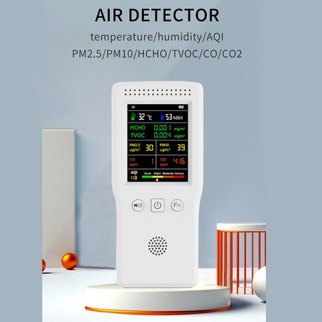 Détecteur portable de qualité de l'air 9 en 1, température et humidité PM2,5 PM10 HCHO TVOC CO CO2 AQI, écran couleur LCD multifonctionnel avec rétro-éclairage (1/5)