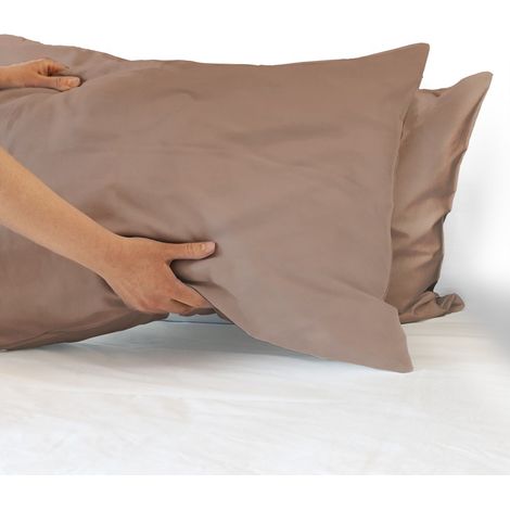 Coppia federe per Cuscino guanciale Letto 100% Cotone Made in Italy con patella interna Terra - 52x80 cm