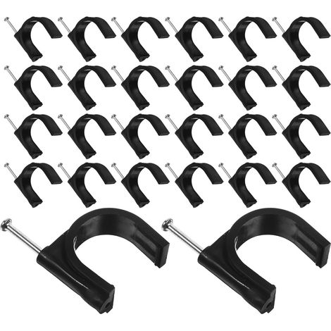 Lot de 100 Pinces en J Noires en Acier et Plastique pour Tube, Collier de Serrage Demi-serrage, Fixation Facile pour Tuyaux, Évite le Desserrage (1/5)