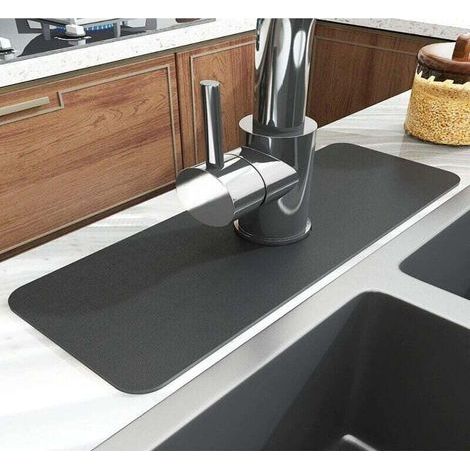 Tapis de protection anti-éclaboussures 38x13.8cm – Caoutchouc et tissu super absorbant – Séchage rapide – Pour robinet d'évier (1/5)