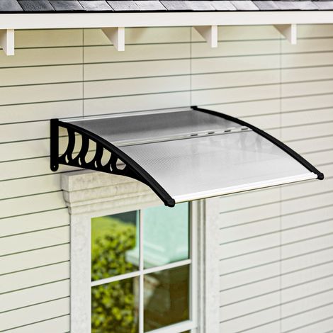 Vordach für Haustür/Fenster, wetterfest, transparent, Aluminium/Polycarbonat, 103x96,5x27cm, Schwarz