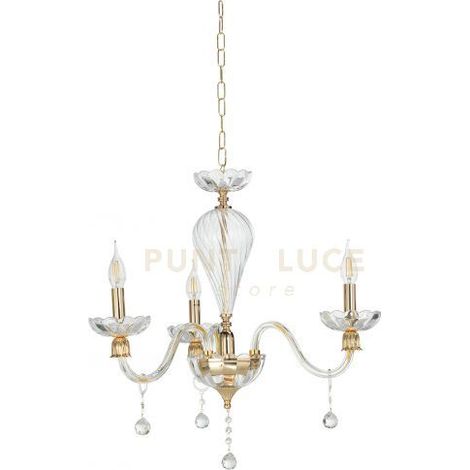 LAMPADARIO ROXANNE 3 LUCI ATTACCO E14 D.65CM ORO E TRASPARENTE