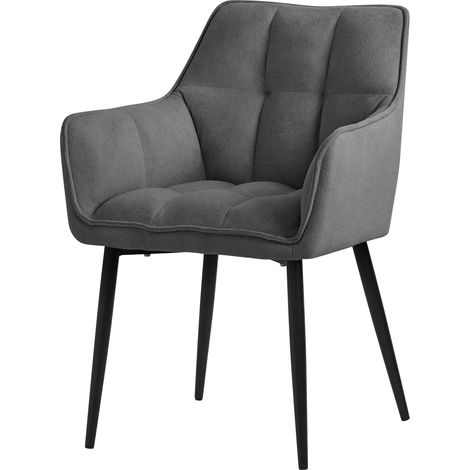 ML-Design Esszimmerstühle aus Frotteestoff, Dunkelgrau, Küchenstuhl dickem gepolsterter Sitz & Metallbeinen, Wohnzimmerstuhl mit Rücken- und Armlehnen, Polsterstuhl, Ergonomischer Loungesessel Sessel