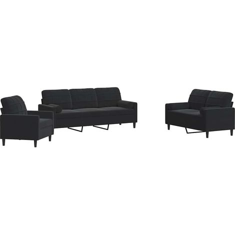 Ensemble de Canapé Sofas 3pcs et coussins et traversins noir velours (1/5)
