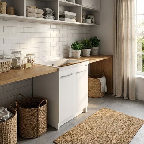 Mobile per lavatoio 61x61x81 cm con asse in legno – Revine  Dolomite