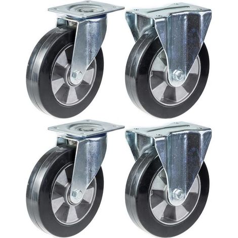 Wheels - 200mm - Black elastic rubber - Set of 4 - Capacity 350kg per wheel