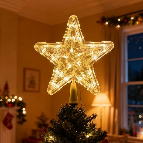 Décoration de sapin de Noël avec LED, Étoile décorative pour sapin de Noël, Décoration de Noël à piles, Lumière LED pour sapin de Noël, 23 cm (1/5)