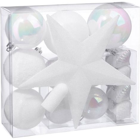 Ecleanfy - Kit de décoration pour sapin de Noël - AIMOONSA - Blanc 20 cm - 18 pièces - finitions mates/brillantes/pailletées - boules Ø8/6/4 cm (1/2)