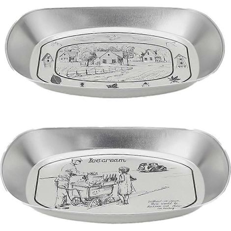 Lot de 2 plateaux de service en fer-blanc style bateau vintage, plateau à biscuits, porte-fruits, plat pour desserts - Style 2 (1/5)