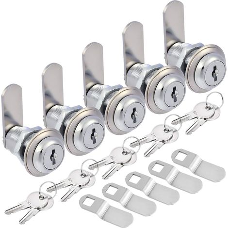 Lot de 5 verrous à came pour armoire, type clé de 28,6 mm (1-1/8 po), verrous de sécurité pour classeur, commode, boîte aux lettres, camping-car, cylindre de remplacement, alliage de zinc, finition ch