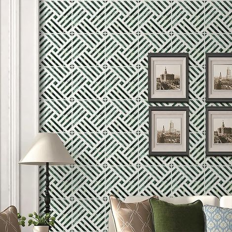 JSSEVN - Adhesive Backsplash for Kitchen, Green Stripes, Adhesive Wall Tiles, Bathroom Wall Stickers, Kitchen Paneling, PVC Tile, 30×30cm, 10pcs (1/3)