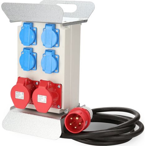 TolleTour Stromverteiler Baustromverteiler CEE Verteiler Wandverteiler Kraftstrom Steckdose IP44 für Baustelle 16A 2x400V 4x230V Schuko